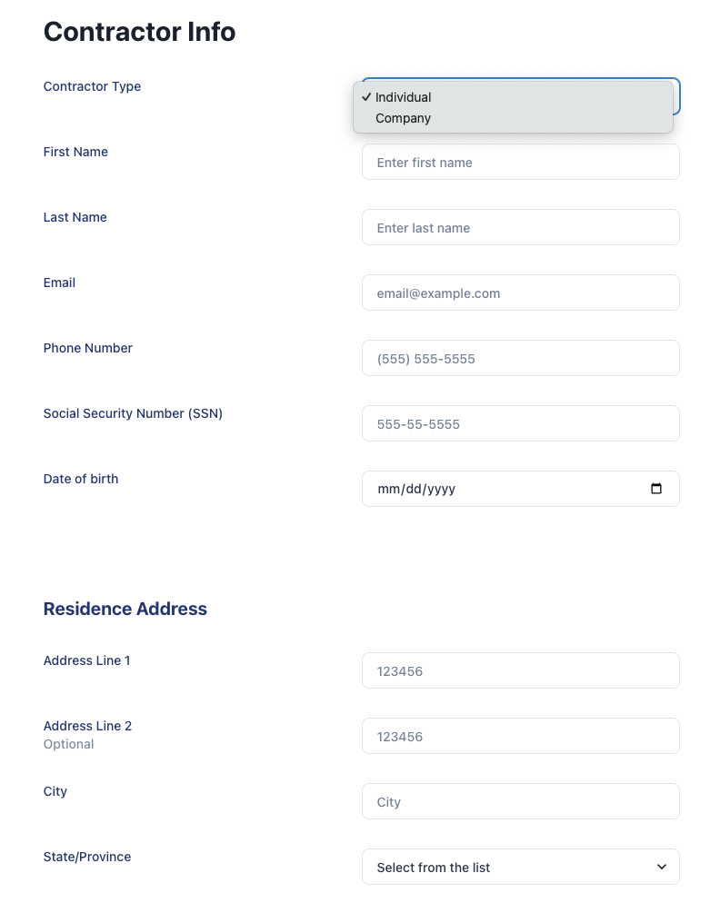 Contractor Application Form